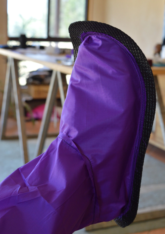 test fit of the liner & sole.  Lining is stitched onto the sole to keep an even edge around the foot