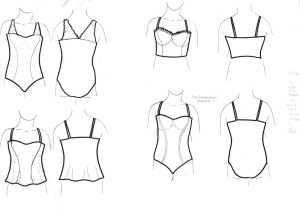 Variations on Merckwaerdigh STRAP4 (strapless bra). Check out the ruffled trim!