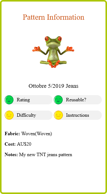 Straight Leg Jeans Report Card Pattern Info